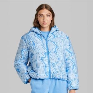 NWT target hooded puffer in blue swirl